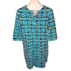 Tracy Negoshian Anchor Print Dress Size MED Ladies Half Button Blue Color